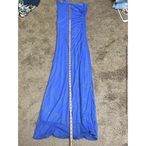 Vintage Kristopher maxi body con dress one shoulder ruched Sky blue stretch SZ M - Picture 7 of 9